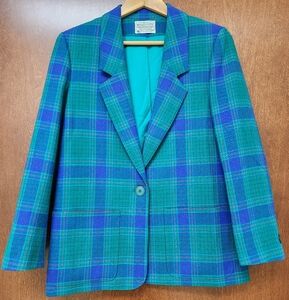 Miss Pendleton Blue/Green Tartan Jacket Size S, 100% Wool, Vintage, Pre-Owned